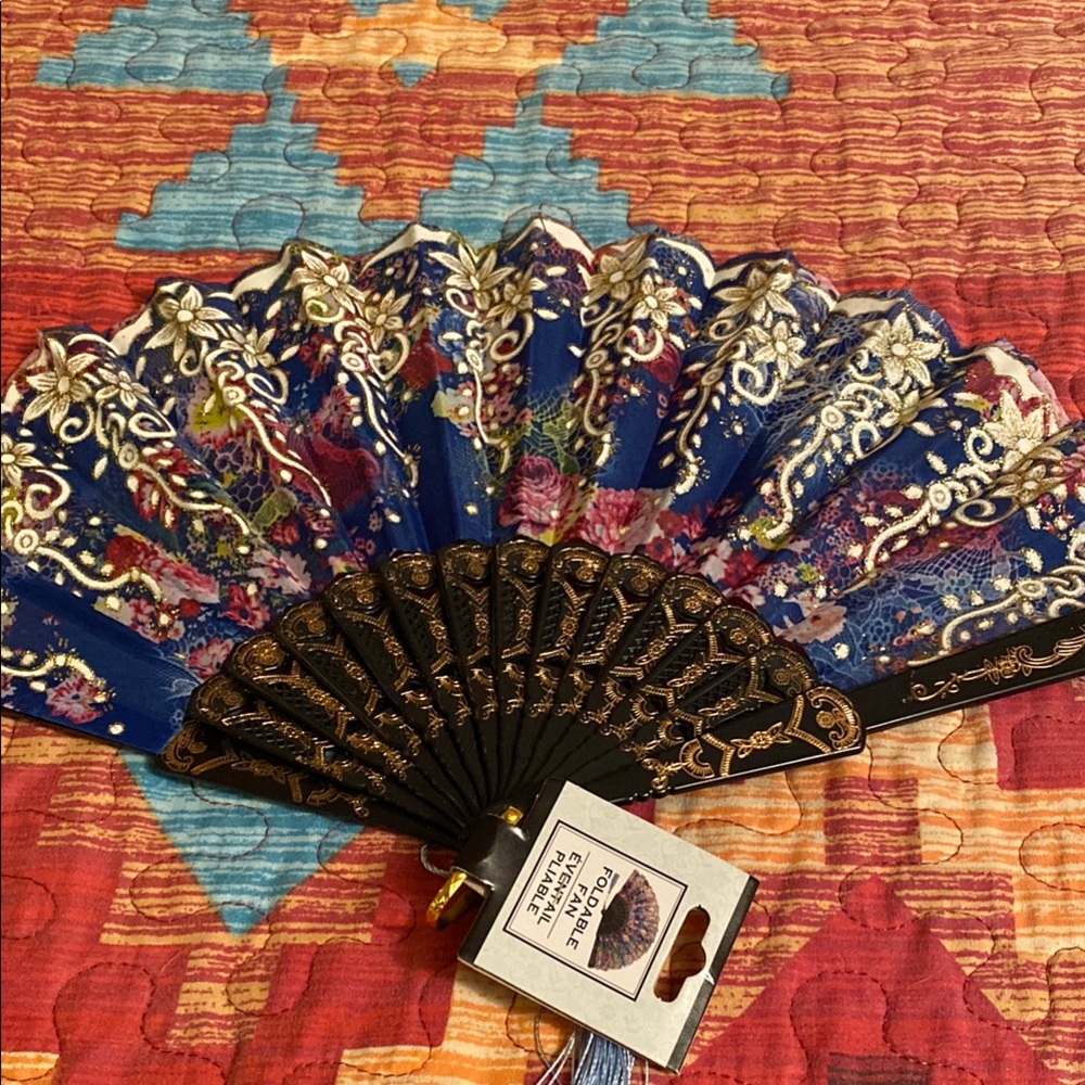 Blue and Gold Decorative Fan